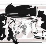 Denis Bajram dessine sur l'écran.